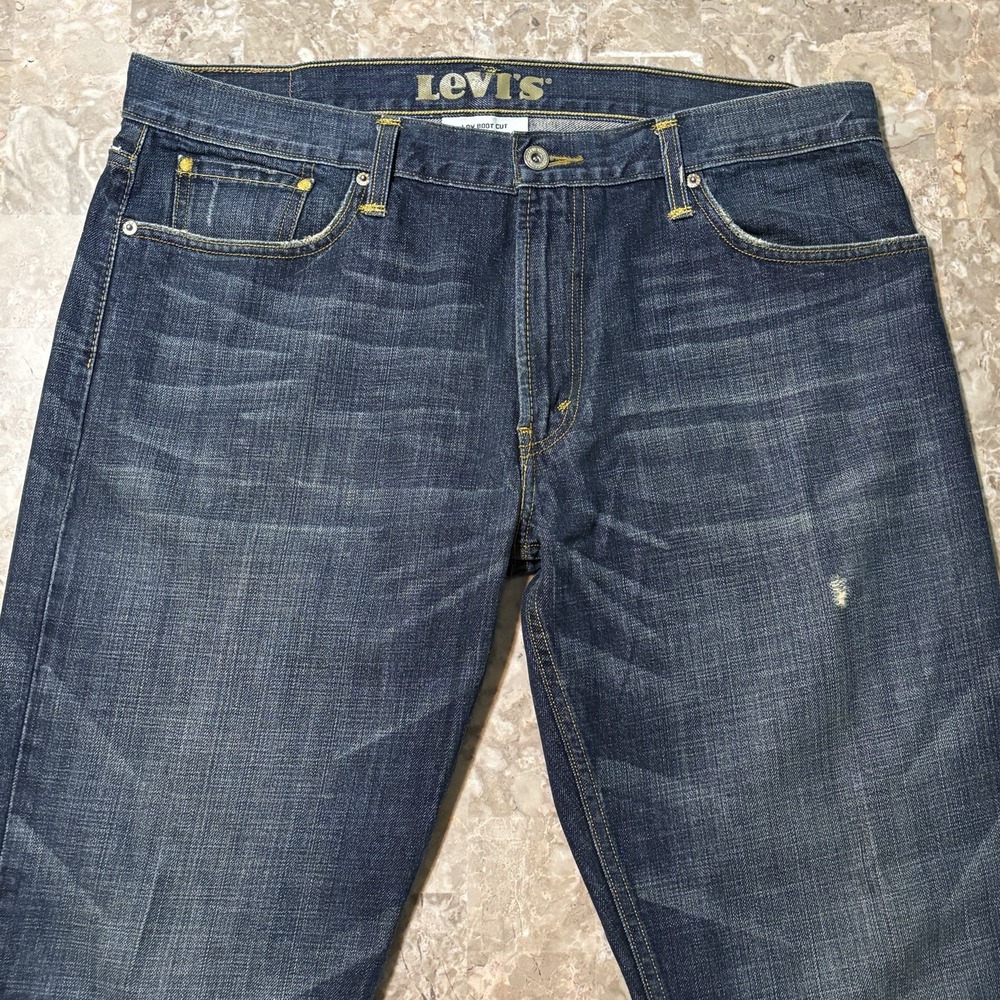 Levi's Jeans Mens 36x34 (fits 38x34) Blue 527 Low Boot Cut Fade Whisker Cowboy